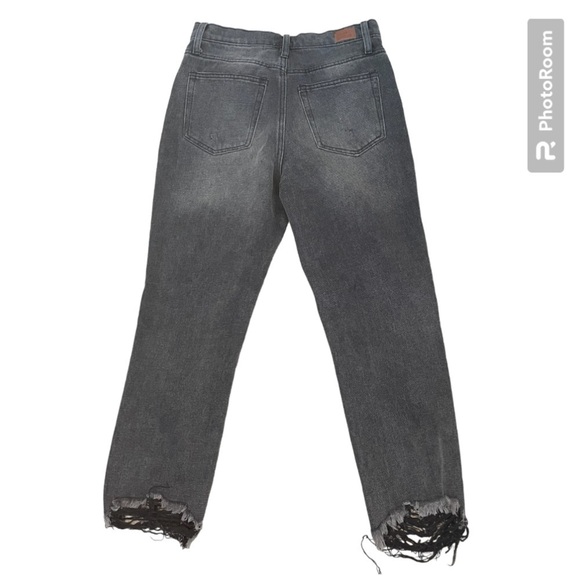 SIMPLY SOCIETY DISTRESSED BLACK STRAIGHT LEG DENIM JEANS, 7/28 - Picture 2 of 5